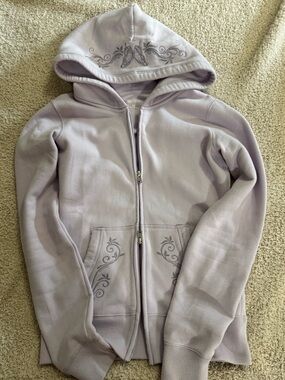 Hollister Y2K Style Embroidered Butterfly Double Zip Hoodie - NWOT Lavender XS 🦋